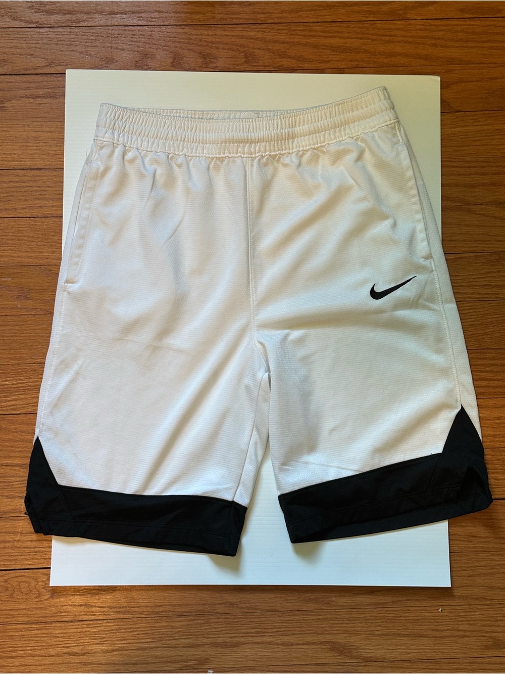 Nike White and Black Athletic Shorts with Swoosh